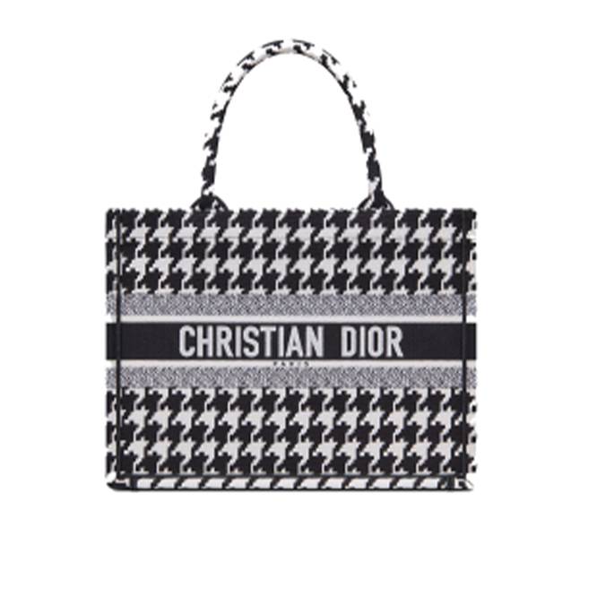 DIOR SMALL DIOR BOOK TOTE BLACK HOUNDSTOOTH EMBROIDERY M1296ZTQT_M911 (26.5*21*14cm)